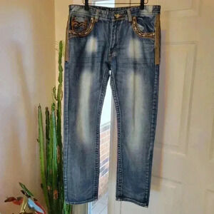 GS115 Embroydered Western Cowboy 100% Cotton Jeans, Size 36×32‎ Line Dancing